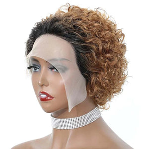 A Pixie Cut Wig Colored Lace Wig Spring curl Short Bob Human Hair Wig For Women Natural Black Color Human Hair Cheap Wig 13X1