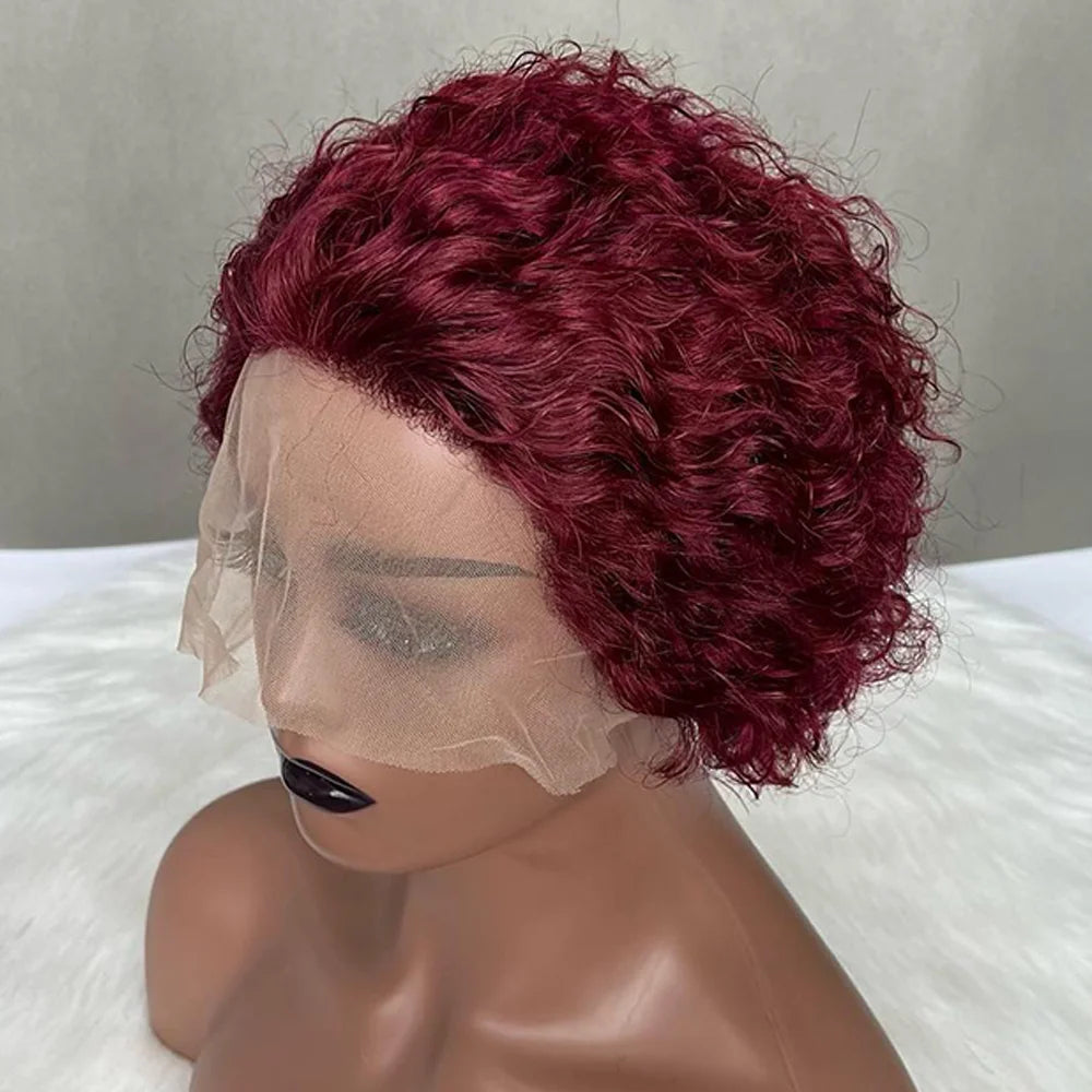 A Pixie Cut Wig Colored Lace Wig Spring curl Short Bob Human Hair Wig For Women Natural Black Color Human Hair Cheap Wig 13X1