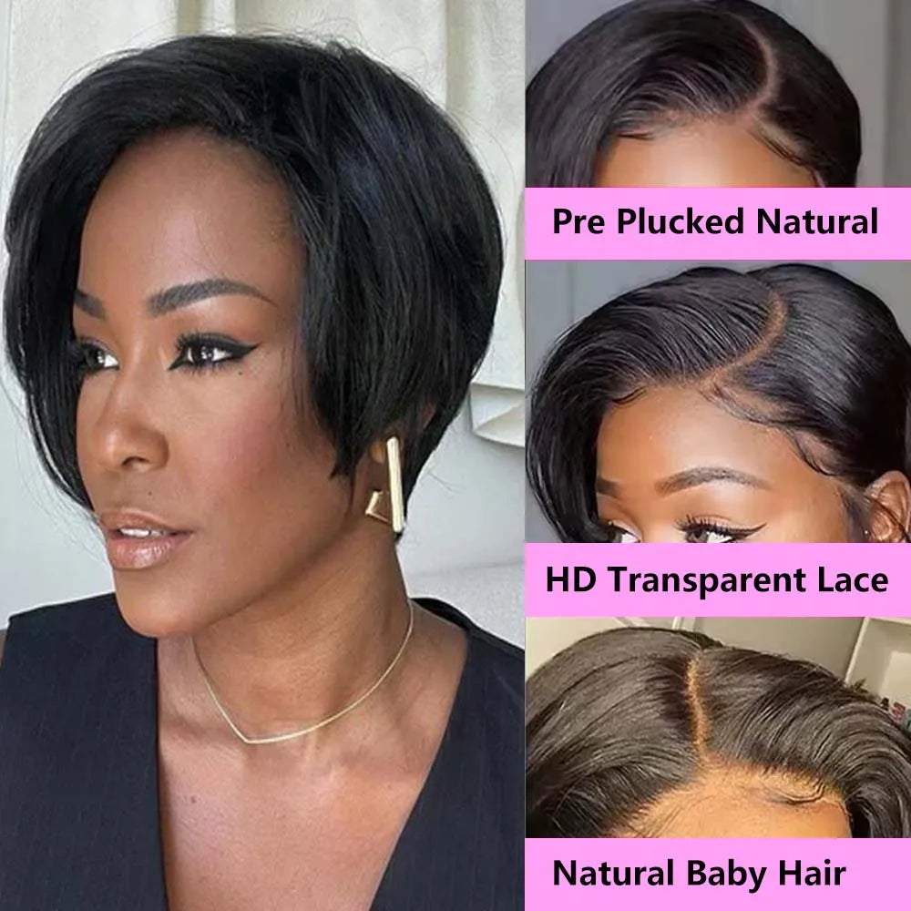 AStraight Pixie Cut Human Hair Wig Short Wigs 13x4 Lace Front Wigs Human Hair Pre Plucked Pixie Cut Wig Natural For Black Women