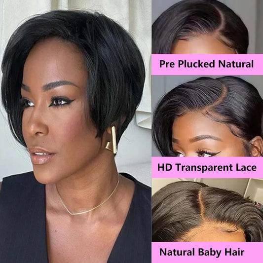 AStraight Pixie Cut Human Hair Wig Short Wigs 13x4 Lace Front Wigs Human Hair Pre Plucked Pixie Cut Wig Natural For Black Women