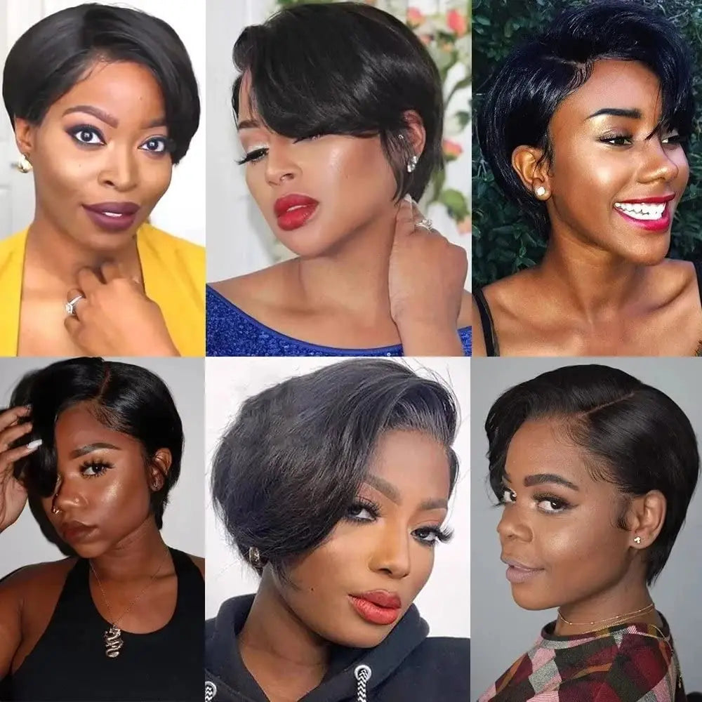 AStraight Pixie Cut Human Hair Wig Short Wigs 13x4 Lace Front Wigs Human Hair Pre Plucked Pixie Cut Wig Natural For Black Women