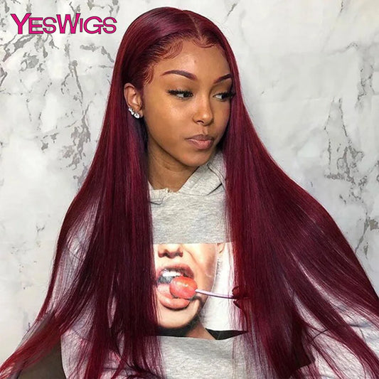 A Lace Front Wig Pre Plucked Brazilian Bleached Red Colored Straight Lace Frontal Wig 100% Human Hair