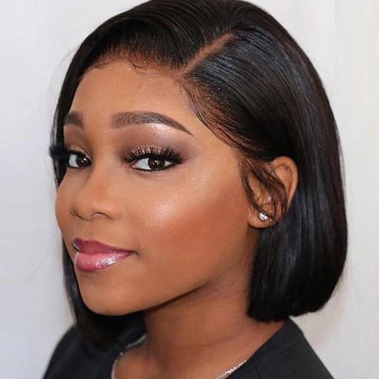 A Perruque Bob Lace Closure Wig 100% naturelle, cheveux courts lisses, 13x4, pre-plucked, sans colle, transparente, 180%