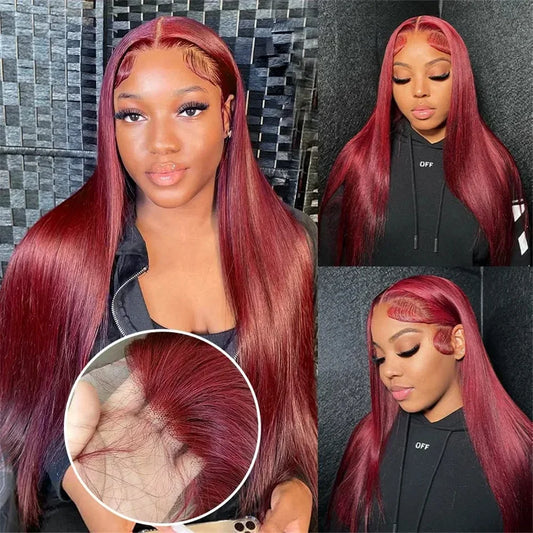 A Lace Front Wig Pre Plucked Brazilian Bleached Red Colored Straight Lace Frontal Wig 100% Human Hair
