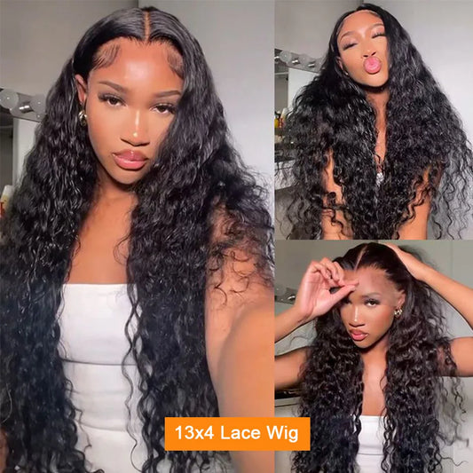 A Perruque Brésilienne Naturelle Bouclée pour Femme, Cheveux Humains, Deep Wave, 13x4, 13x6, Transparent HD, Densité 250, 30 40 Pouces