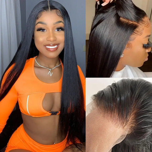 A Perruque Lace Front Wig 360 naturelle lisse, cheveux humains, sans colle, 13x4, 13x6, 5x5, 30 32 34 pouces