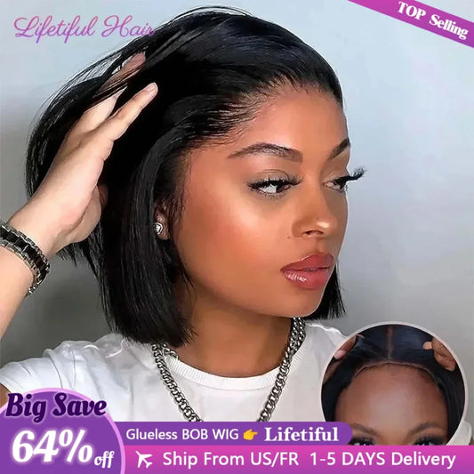 AS Glueless Bob Hair Wig Human Hair Ready To Wear Straight Transprent 4x4 Lace Closure Wigs For Women Glueless Wigs Human Hair
